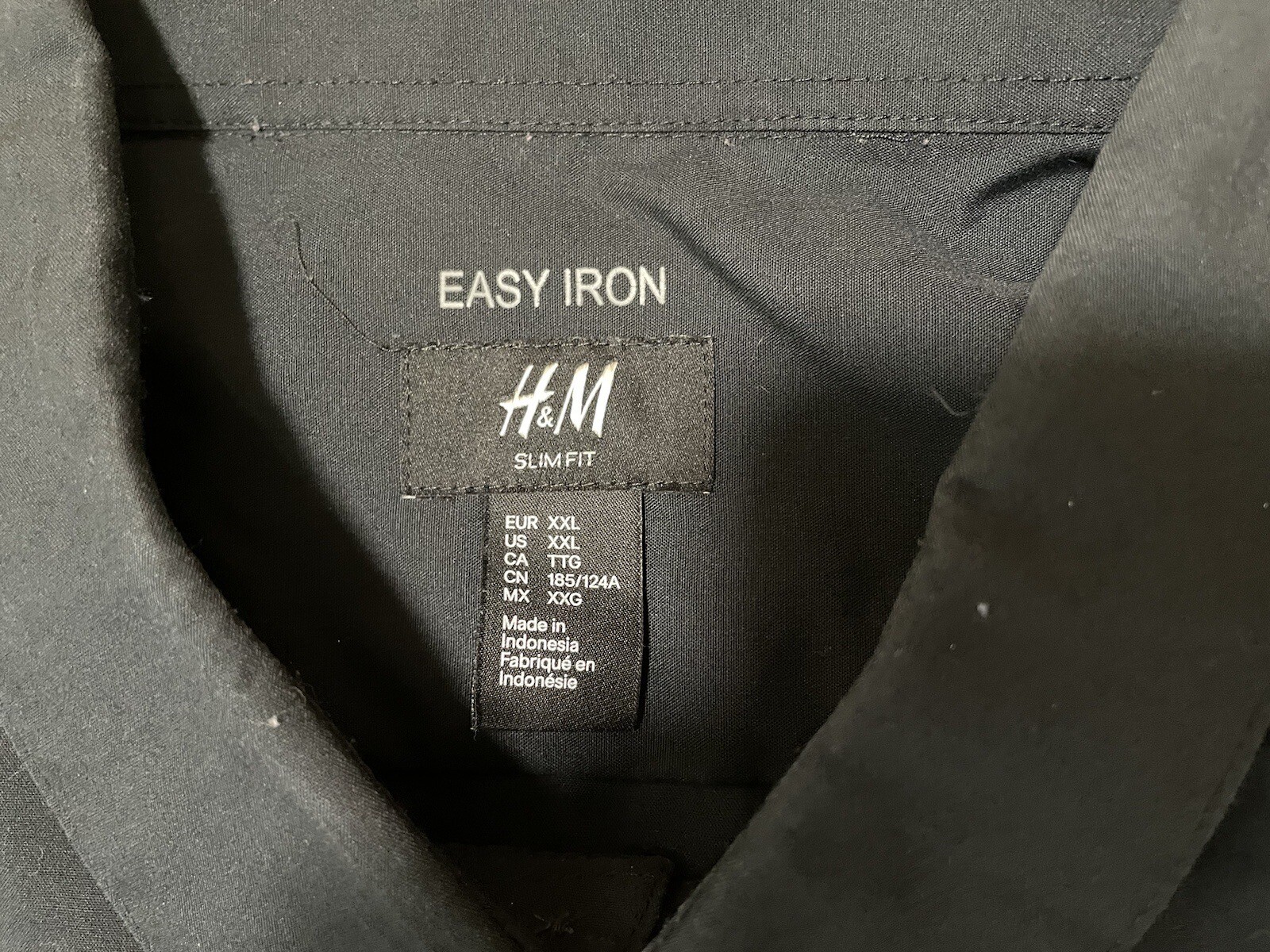 Men’s H&M Button Down Shirt Adult Sz 2XL Black Easy Iron Solid Long