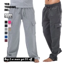 PROCLUB MENS HEAVYWEIGHT FLEECE CARGO PANTS PRO CLUB CASUAL SWEATPANTS (S-5XL)