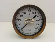 ASHCROFT PRESSURE GAUGE, 0-500 PSI, AISI 316 TUBE/SOCKET WELDED, 5" DIA, BACK MT