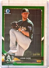 2018 Bowman Chrome Prospects Green Refractor #BCP202 Logan Shore 58/99 Athletics