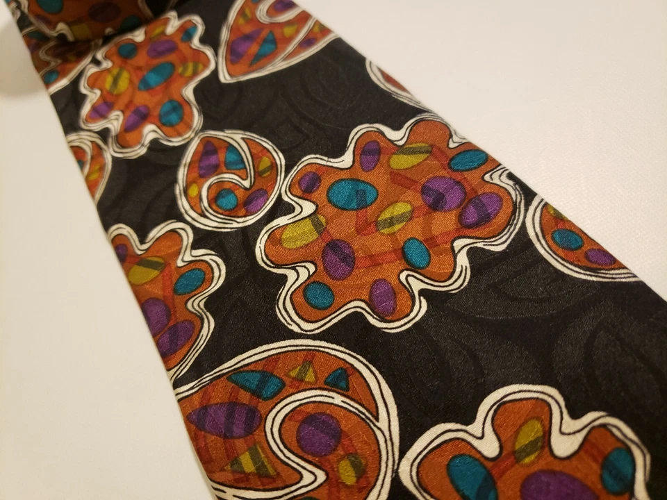 J. T. Becket Men's Neck Tie Black Colorful Abstract 100% Silk Made in USA - Image 2 of 4