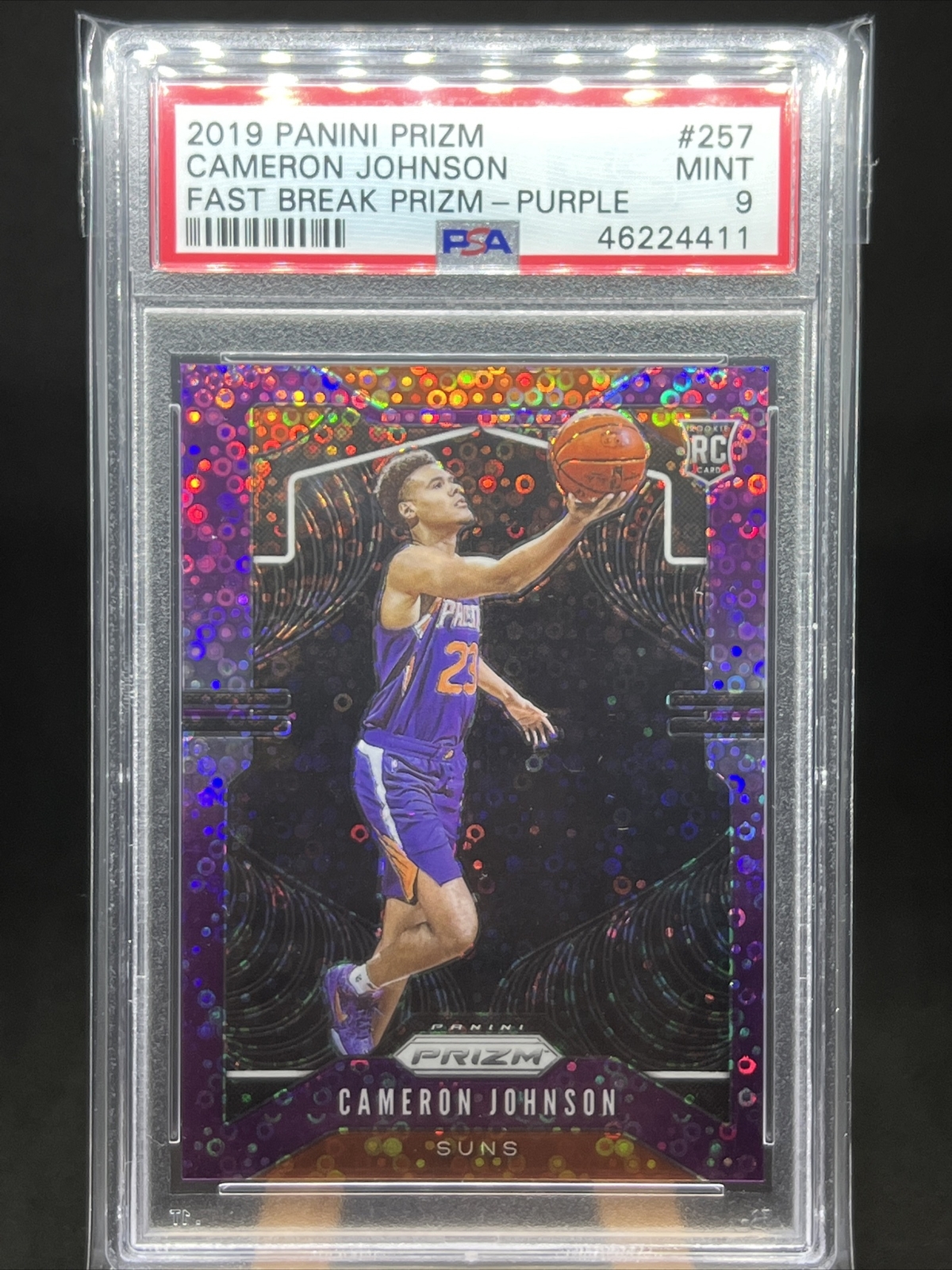 2019-20 Prizm Fast Break Purple #9/75 Cameron Johnson PSA 9 #257 Rookie RC Suns