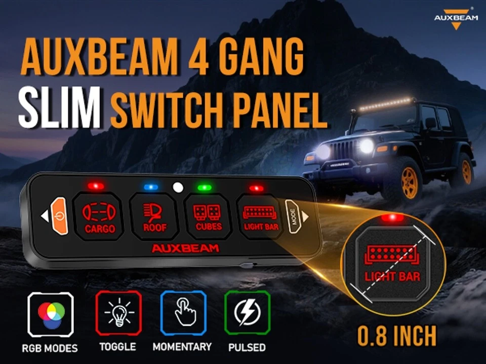 Auxbeam Slim 4 Gang Switch Panel ASR40 Auto Dimmable LED Touch Control Panel RGB - Image 2 of 4