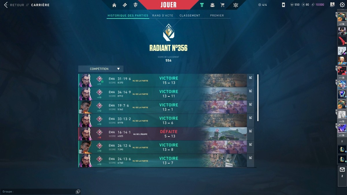 Compte Valorant Immortel 1 Avec 232 Skins – Niveau Compétition, Prêt à Jouer Sur PC