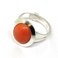 Coralli di Sardegna Anello in Argento Cabochon ovale di Corallo rosa mm. 10X12 