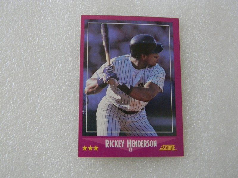 1988 SCORE BASEBALL CARD #13 RICKEY HENDERSON NEW YORK YANKEES EX JUN088