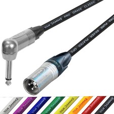 Mono Right Angle Jack 1/4 to Male XLR Guitar Patch Cable Lead Neutrik Van Damme