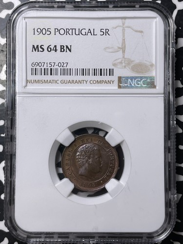 1905 Portugal 5 Reis NGC MS64BN ¡Lote #A9839 Elección UNC! - Imagen 1 de 3
