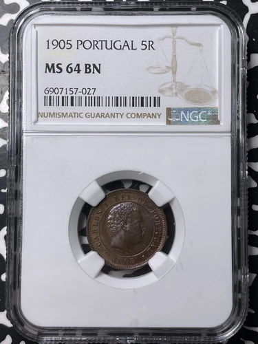 1905 Portugal 5 Reis NGC MS64BN Lot#G8979 Choice UNC!