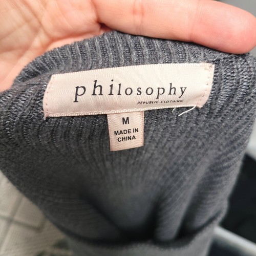 Philosophy Gray Ribbed Knit Bell Longsleeve Top Sweater Medium Fall Cozy Casual - Picture 4 of 5