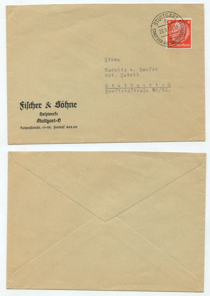 22428 - Beleg - Holzwerke Fischer & Söhne - Stuttgart 23.9.1937 - Bild 1 von 1