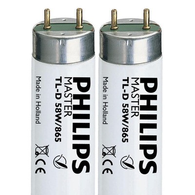 2x Philips 58W T8 Fluorescent Tube 5FT 1500mm 6500k 865 Daylight 