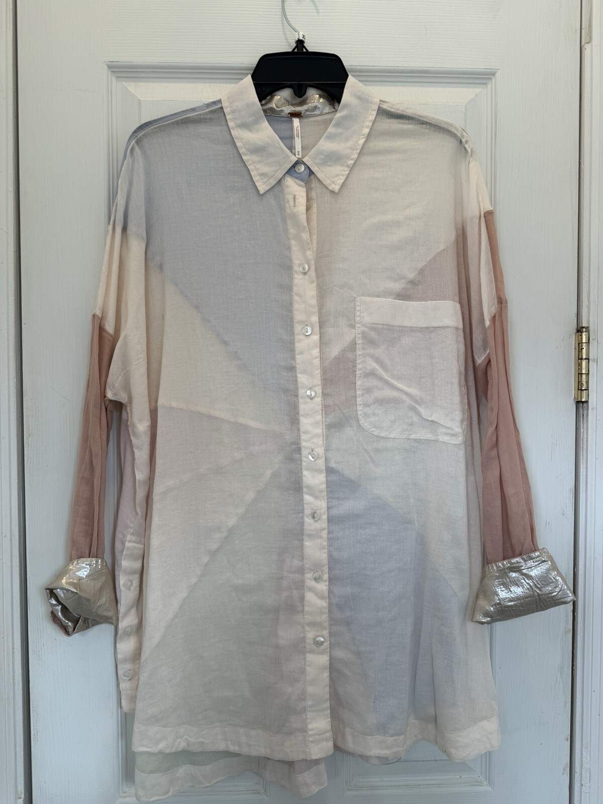 Free People Rainbow Rays Patchwork Pastel Button … - image 2