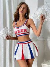 NEW CHEER COSPLAY HALLOWEEN CHEERLEADER UNIFORM COSTUME RED WHITE BLUE LARGE