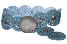 3 1/2" 90 mm Wide Ladies Wide Boho Disc Concho Leather Belt, Turquoise  XL...
