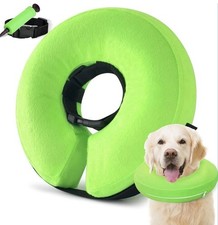 Inflatable Dog Cone Collar, Green, Size M Neck 9"-13" - New. Stop Licking