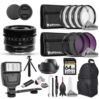 Sony FE 50mm f/2.5 G Lens - 19pc 64GB Pro Bundle