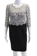 Valentino Womens Lace Long Sleeves Sheath Dress Black White Cotton Size 6