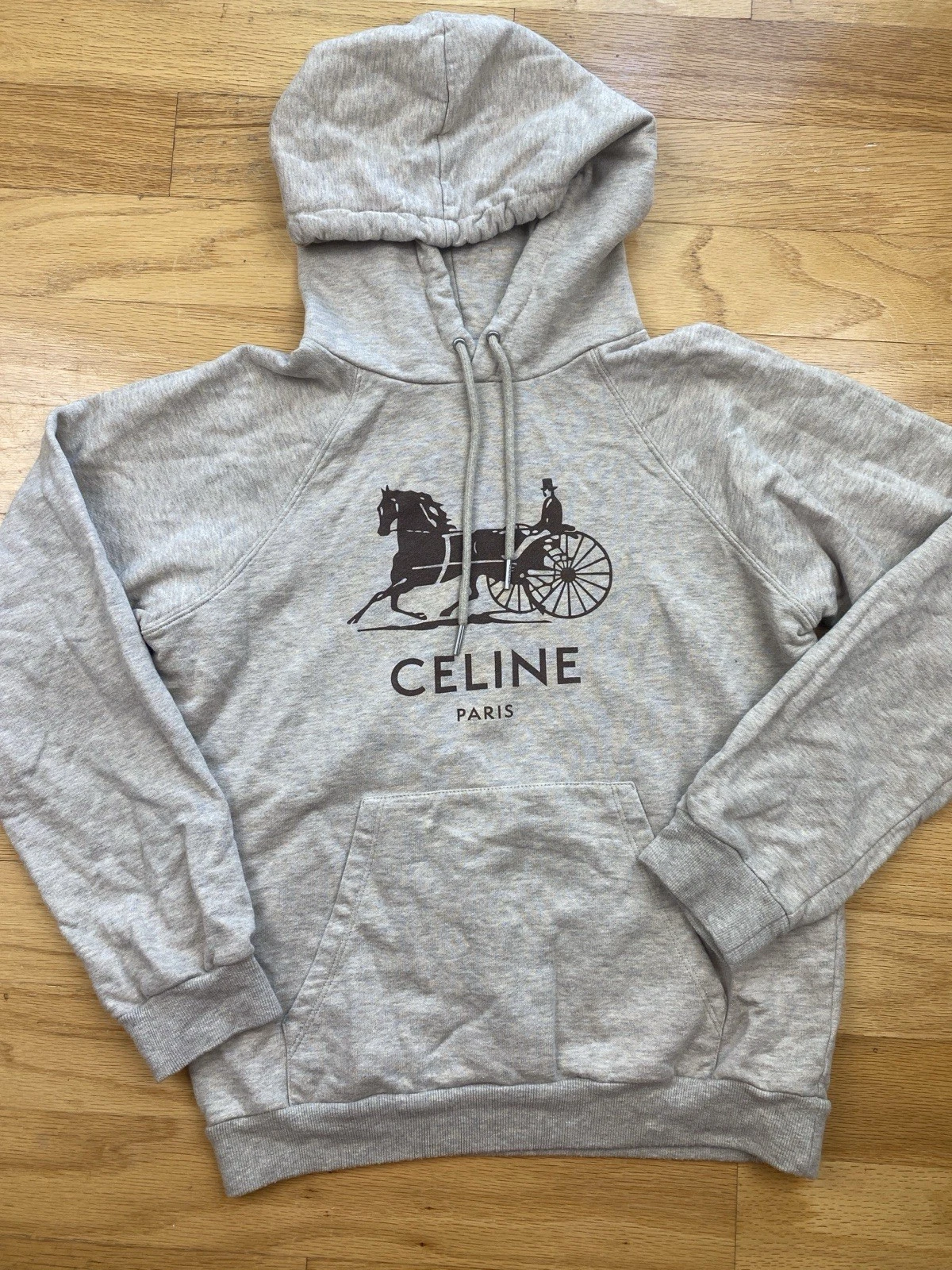 Celine — Celine Paris Cashmere Blend Hoodie Horse Carriage Women’s Size Medium Tan Brown