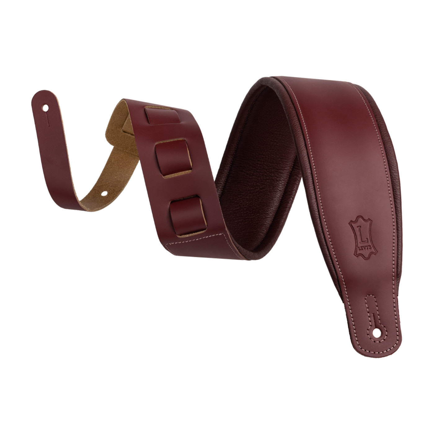 Levys 3 Amped Series Top Grain Leather Guitar Strap - Burgundy 5290₽