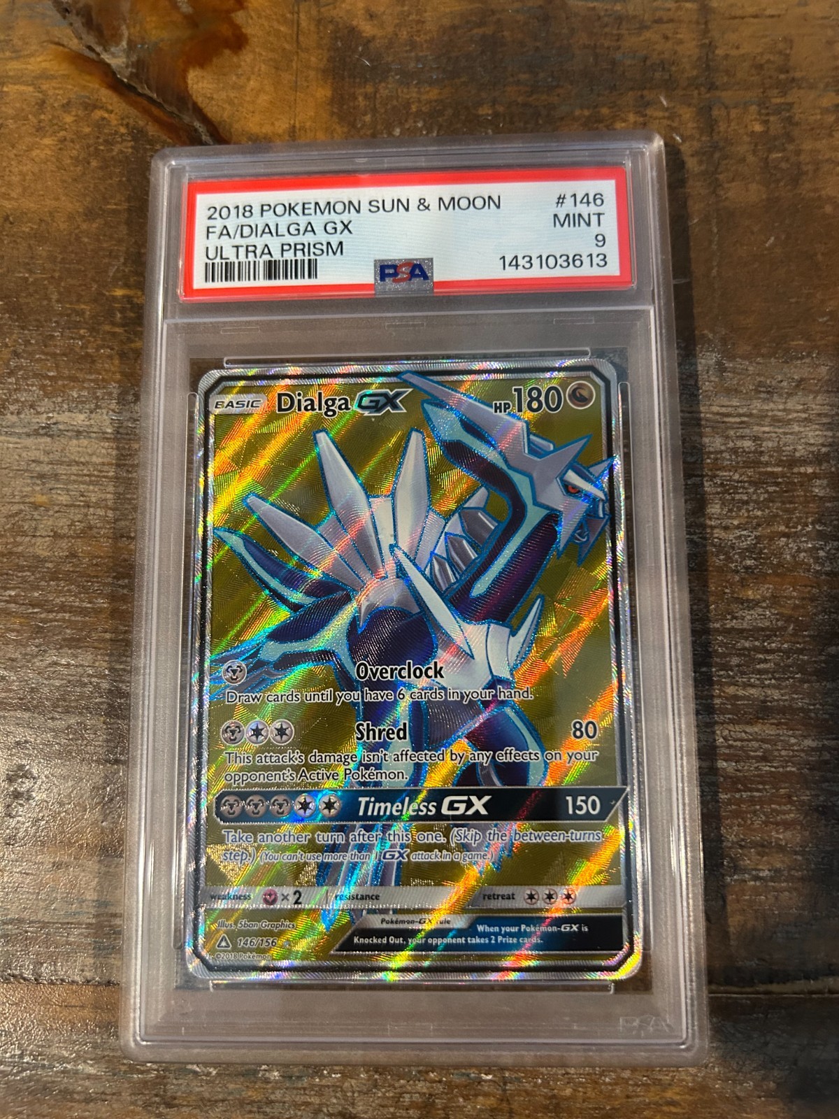 POKEMON 2018 Sun Moon Ultra Prism Full Art DIALGA GX #146 PSA 9 Mint RARE