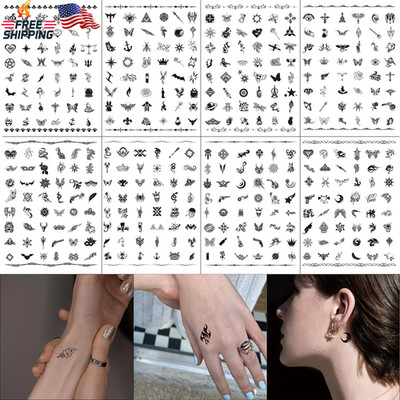 Small Temporary Tattoos for Adult Women Men ，380+ Styles 8 Sheets Fake Finger Fa