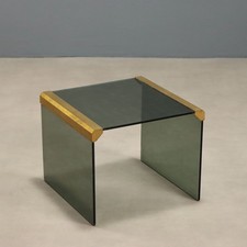 Tavolino Vintage Vetro Fumè Ottone Design Italia Anni 80 Originale
