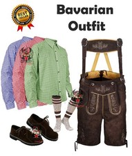 German Oktoberfest Complete Outfit - Mens Authentic Bavarian Lederhosen Short