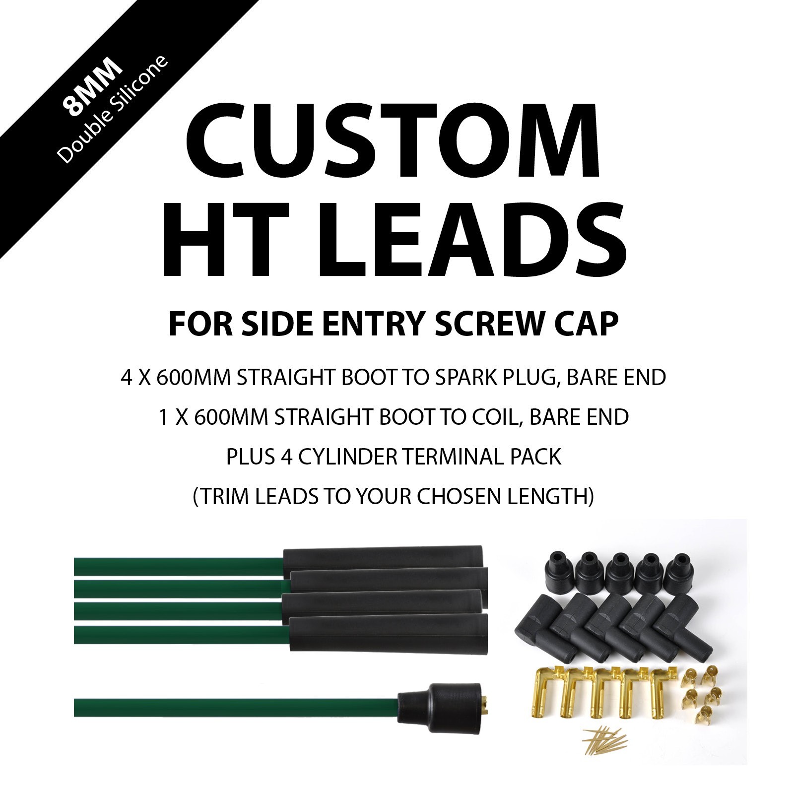 Make your own HT Leads in green with straight plug terminal ends and rubbers