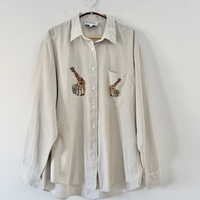 Las Olas Top Women XL Button-Up Safari Giraffe Grannycore Cabin Travel Boho