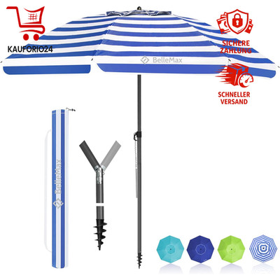 Sonnenschirm Windfest Knickbar UV50+ 180cm Blau Weiß mit Bodenhülse und