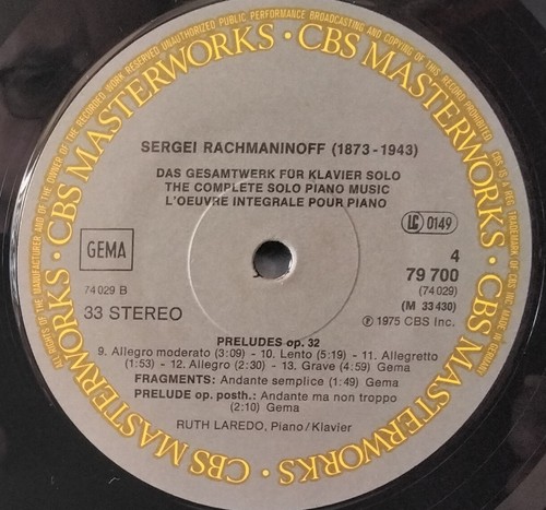 CBS 79700 RACHMANINOFF, RUTH LAREDO COMPLETE SOLO PIANO MUSIC GERMANY 7LP's Box - Picture 5 of 5