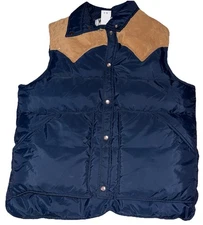 Woolrich Men’s Navy Puffer Vest W/suede Top Men’s Medium 