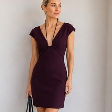 Halston Heritage Square Bust Burgundy Cocktail Dress Sheath Cocktail Dress Sz 0