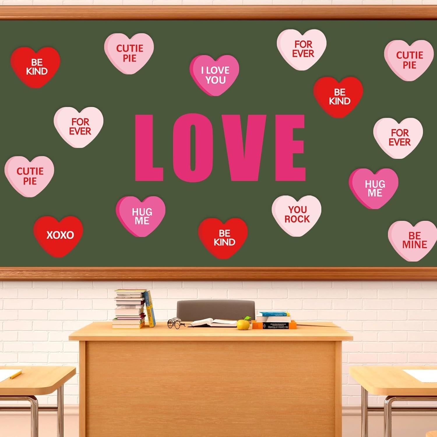 48Pcs Valentine' s Day Conversation Heart Paper Cutouts 6 Inch Red Pink Candy... thumbnail 6