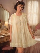 Vintage 50s ShadowLine yellow chiffon Babydoll Peignoir Set petite 36 nightgown