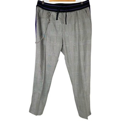 Ovadia & Sons Black Glen Plaid Purple Side Stripe Hip Chain Wool Pants Men s XL