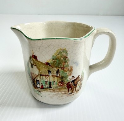 Vtg BCM Nelson Ware Ironstone Pitcher Cottage, Horse Provincial Scene 4  England