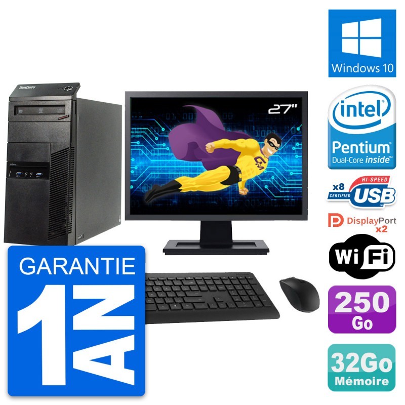 PC Tour Lenovo M83 Ecran 27" Intel G3220 RAM 32Go Disque 250Go Windows 10 Wifi
