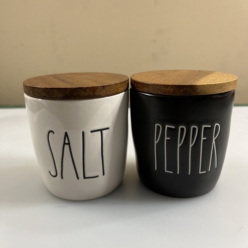 Rae Dunn Artisan Collection Salt & Pepper Pinch Container With Wood Sealing Lids - Picture 1 of 10