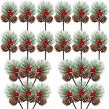 Artificial Berries Pine Picks 25pcs Pine Cone Holly Berry Stems for Crafts Mi...