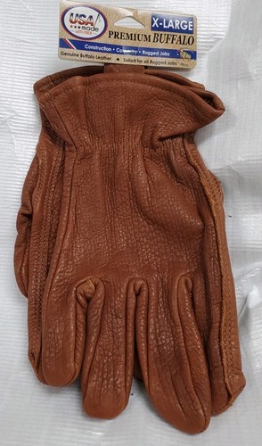 Midwest Quality XL Gloves Smooth Grain American Buffalo Leather, Brown USA Sewn - Picture 2 of 5