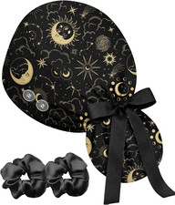 100 Cotton Satin-Lined Ponytail Scrub Cap with Buttons Sweatband Elegant Fl