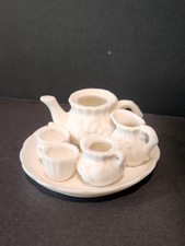 VTG Small Dollhouse Size 3 Pc Tea Set Cream, Sugar, Teapot W/ Fruit 3d Design