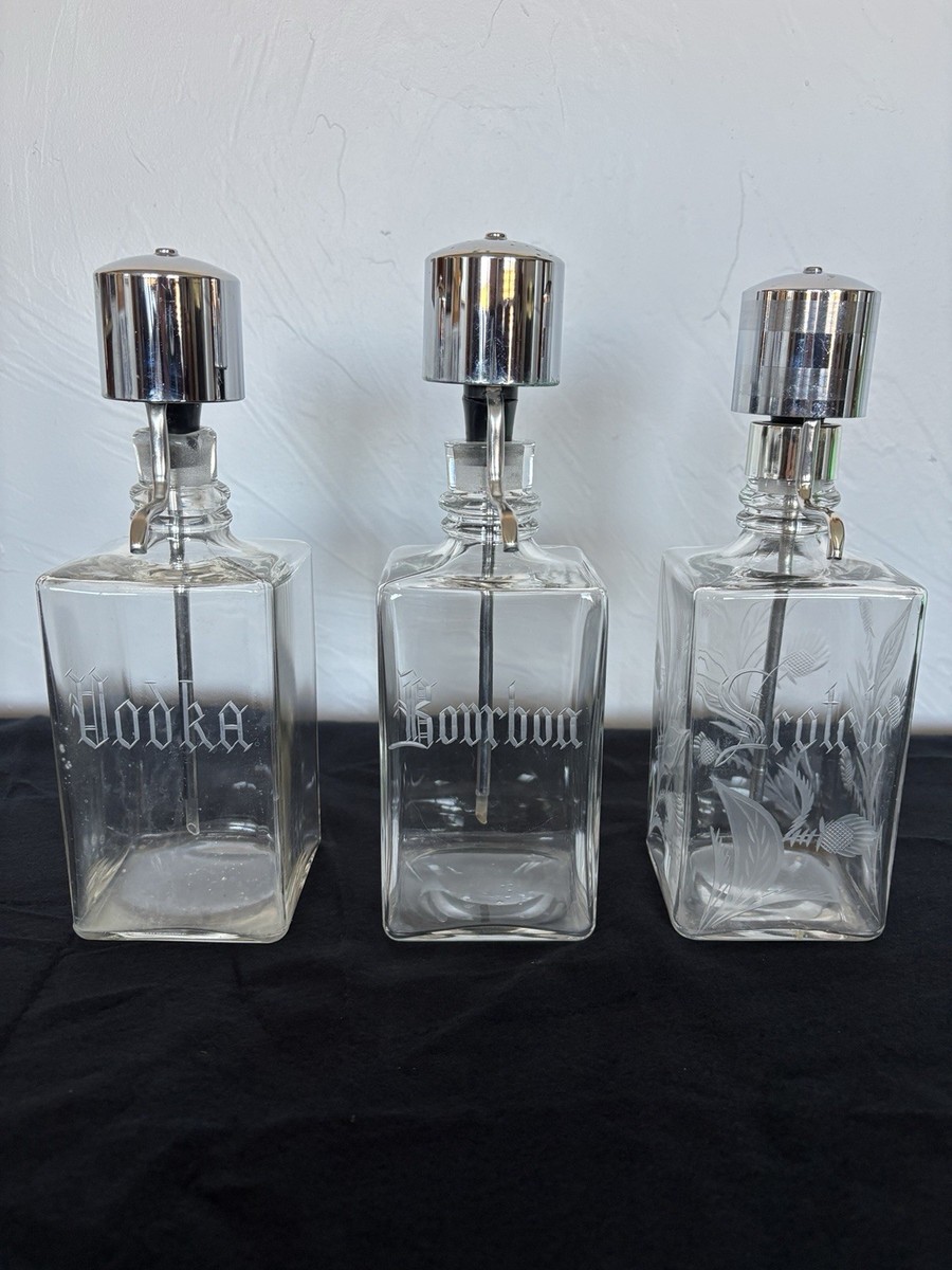 Vintage MCM Pump Liquor Dispenser Glass Decanter Set of Three | eBay