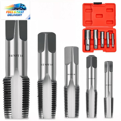 Professional 5 Piece NPT Pipe Tap Set, Carbon Steel NPT Thread Forming Taps and