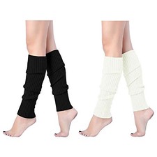 Women Juniors Neon Ribbed Leg Warmers for 80s One Size 2 Pack black white 
