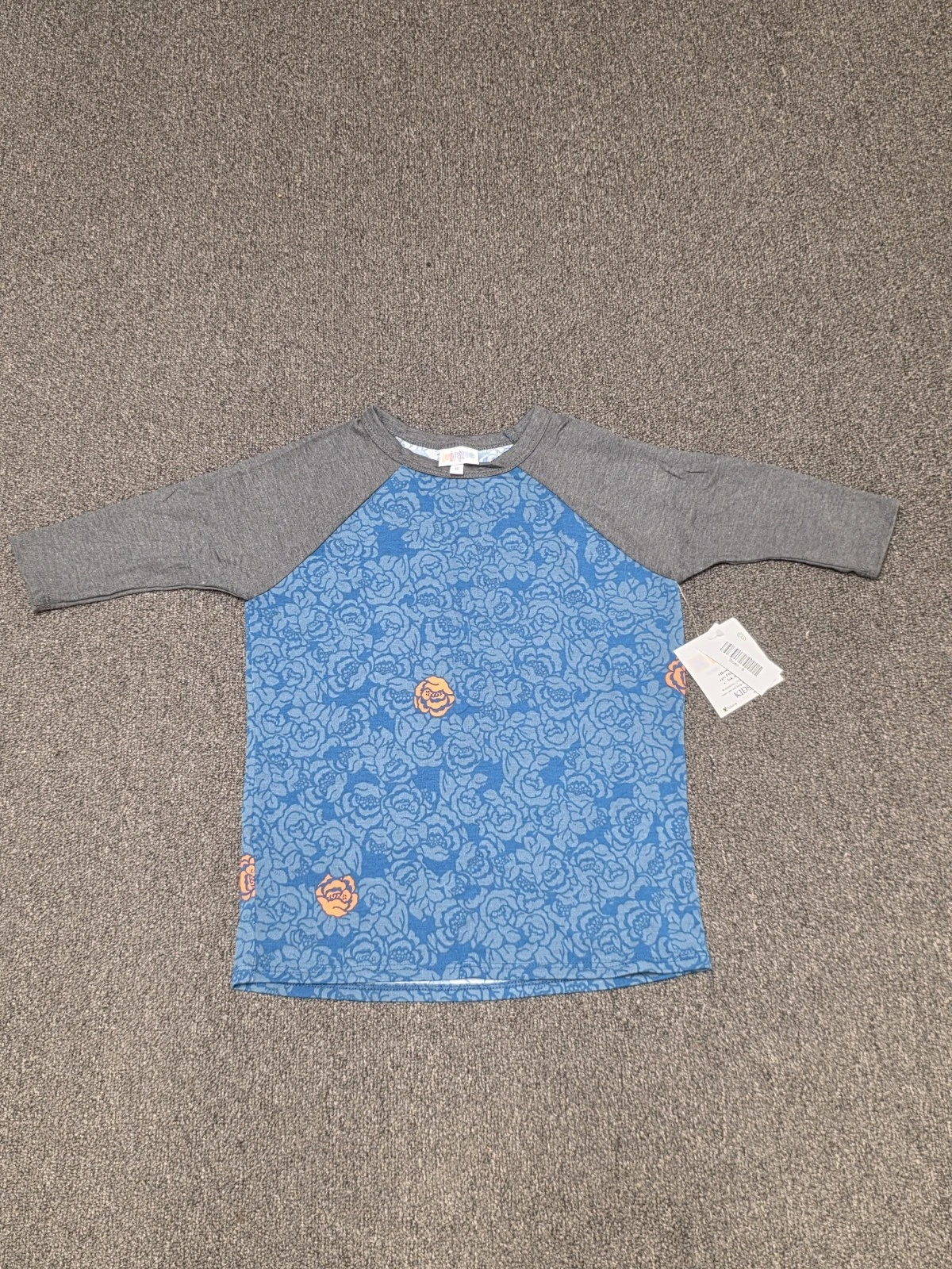Lularoe Kids Sloan- NWT- Size 8- Grey Sleeves with Blue and Orange Floral Center
