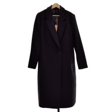 Quince Women Italian Wool Classic Single-Breasted Coat Black Outerwear M