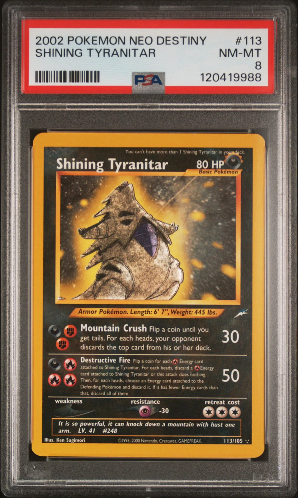 Shining Tyranitar 2002 Pokemon Neo Destiny PSA 8 #113